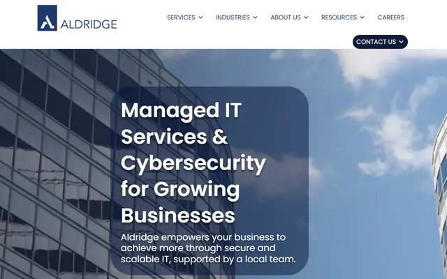 Aldridge homepage, top of the page