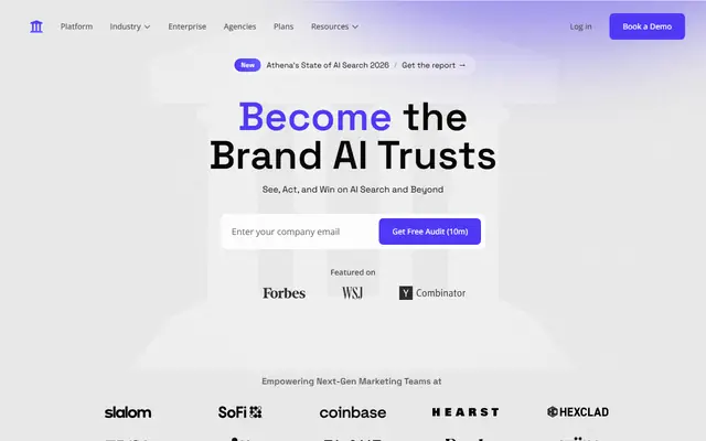 AthenaHQ homepage, top of the page