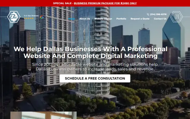Bless Web Designs homepage, top of the page