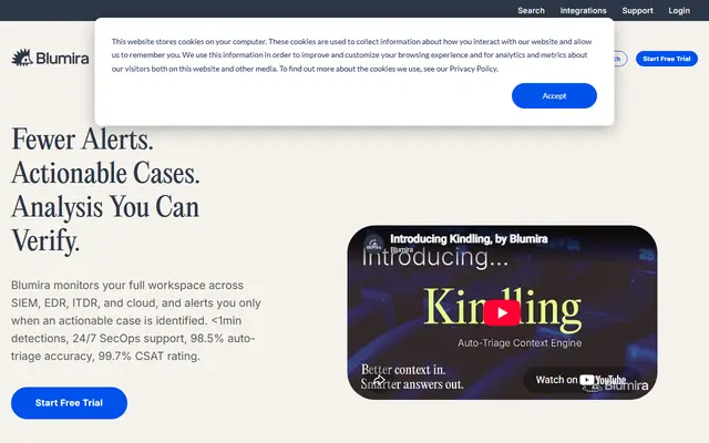 Blumira homepage, top of the page