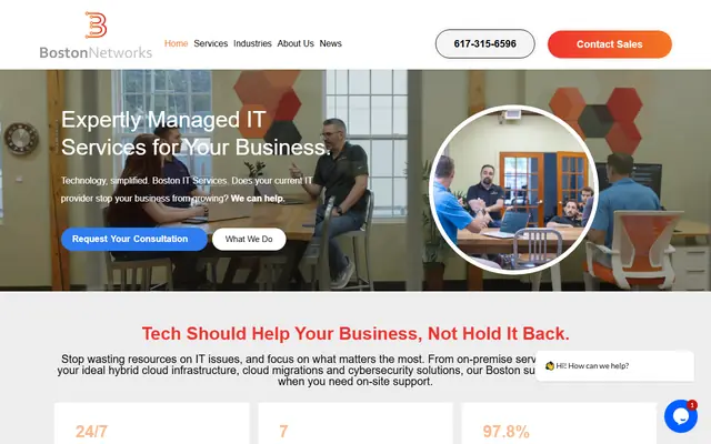 Boston Networks homepage, top of the page