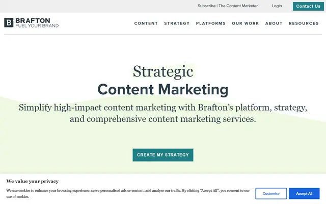 Brafton homepage, top of the page