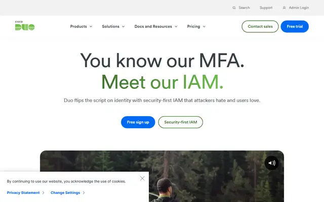 Cisco Duo homepage, top of the page
