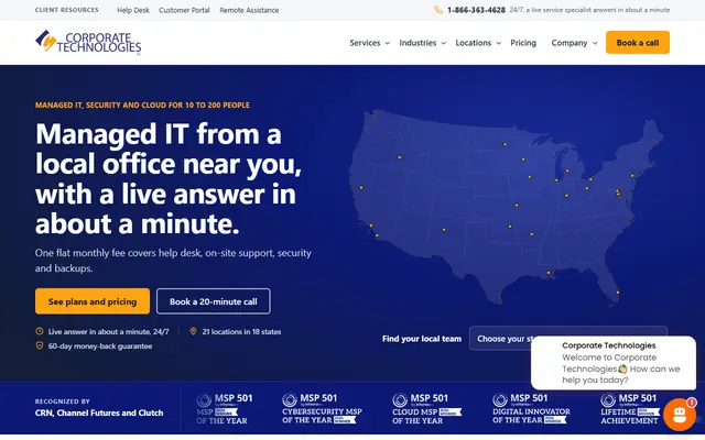 Corporate Technologies homepage, top of the page