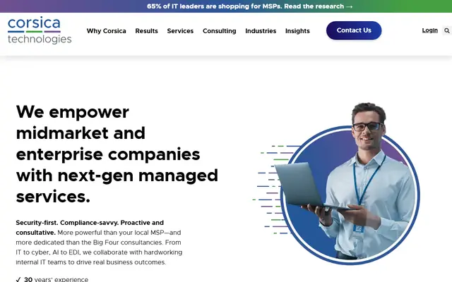 Corsica Technologies homepage, top of the page