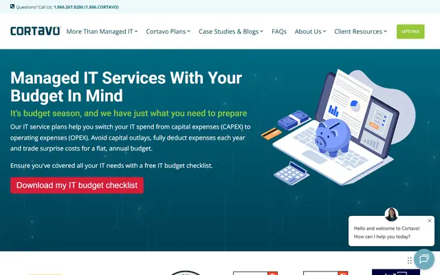 Cortavo homepage, top of the page