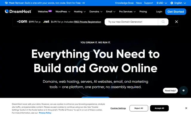 DreamHost homepage