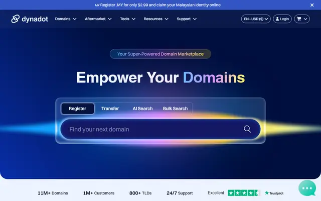 Dynadot homepage