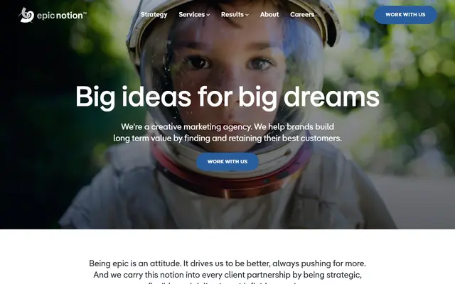 Epic Notion homepage, top of the page