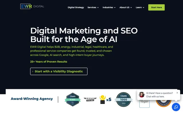 EWR Digital homepage, top of the page
