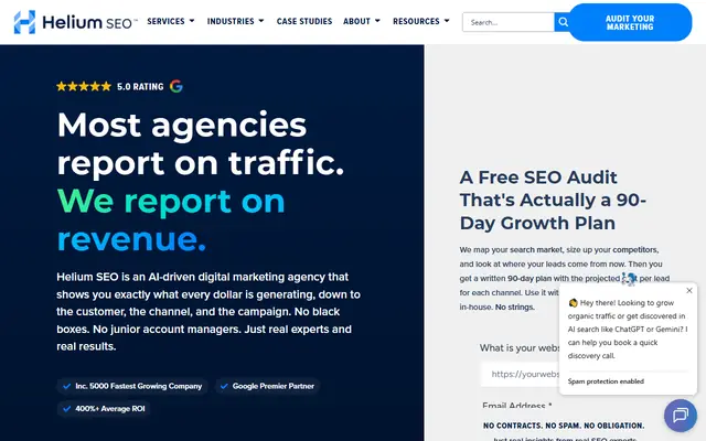 Helium SEO homepage