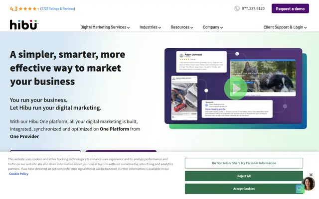 Hibu homepage, top of the page