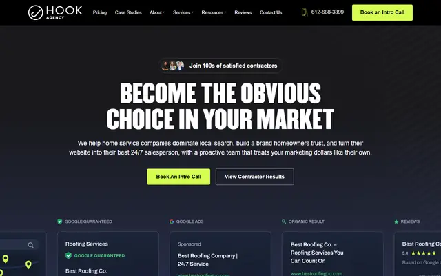 Hook Agency homepage, top of the page