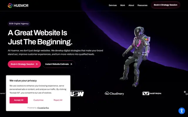 Huemor homepage, top of the page
