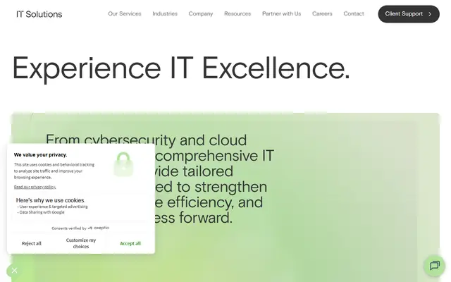 IT Solutions Technology Partners homepage, top of the page