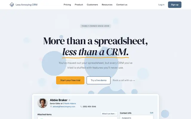 Less Annoying CRM homepage, top of the page
