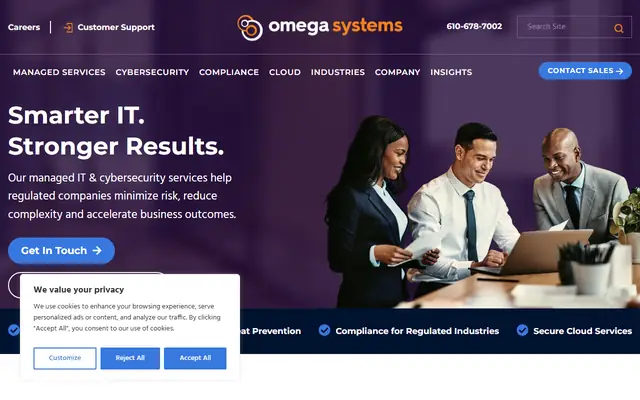 Omega Systems homepage, top of the page