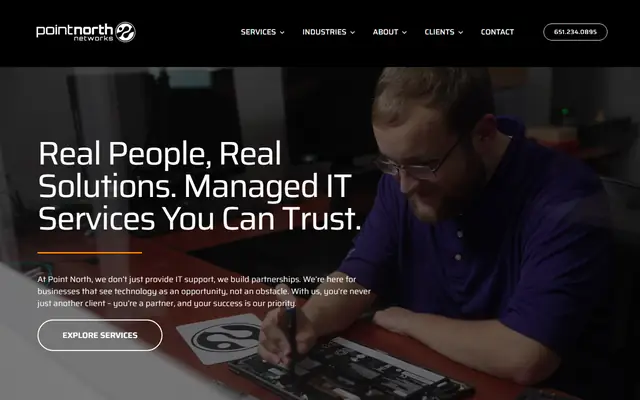 Point North Networks homepage, top of the page