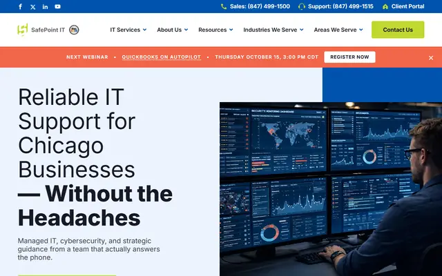 SafePoint IT homepage, top of the page