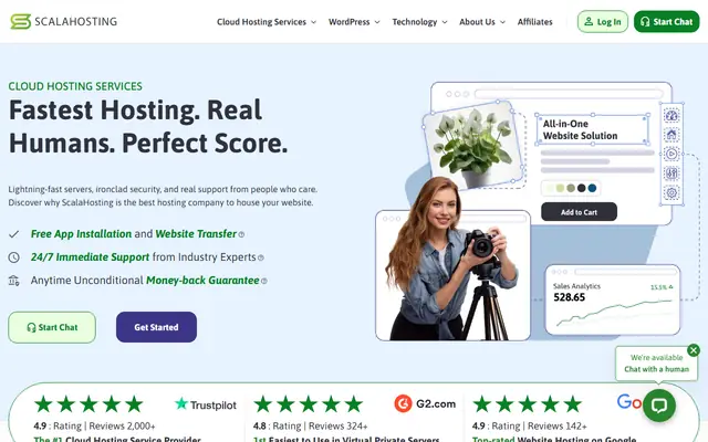 ScalaHosting homepage, top of the page