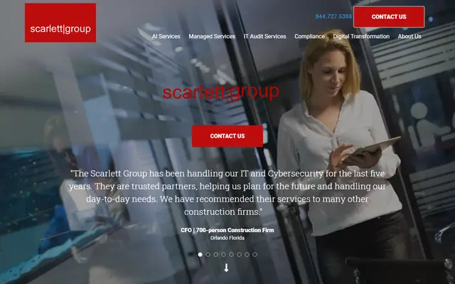 Scarlett Group homepage, top of the page