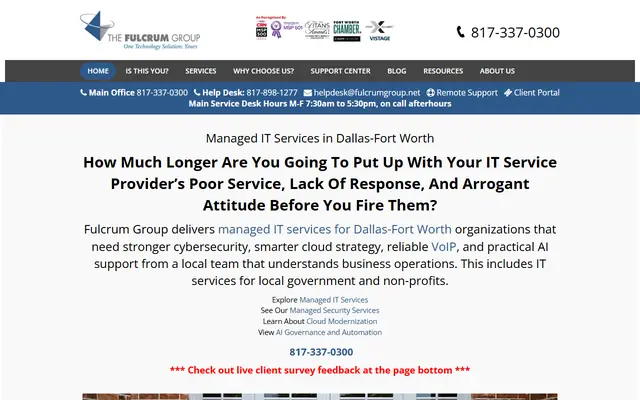 The Fulcrum Group homepage, top of the page