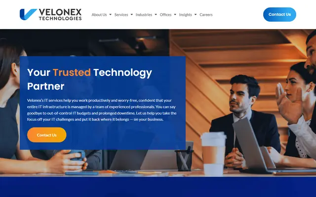 Velonex Technologies homepage, top of the page
