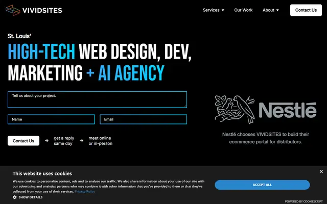 VIVIDSITES homepage, top of the page