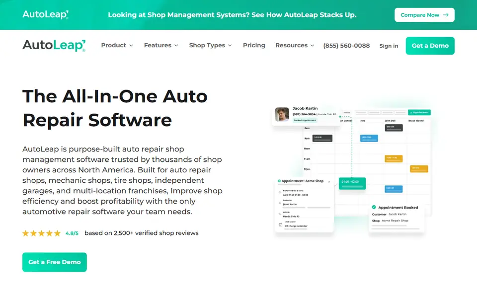 AutoLeap homepage on a desktop screen