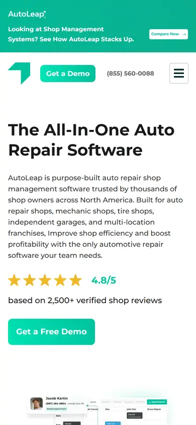 AutoLeap homepage on a phone screen