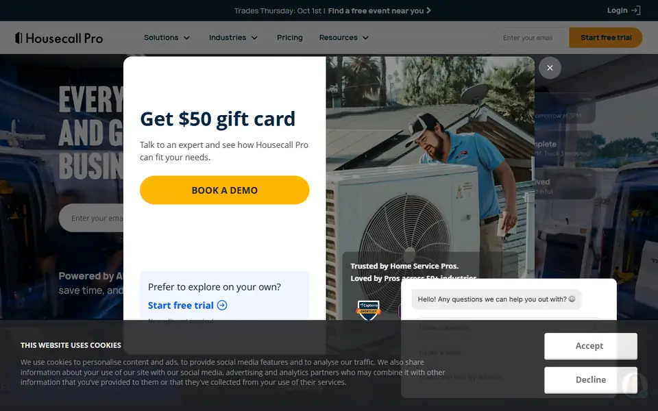 Housecall Pro homepage on a desktop screen