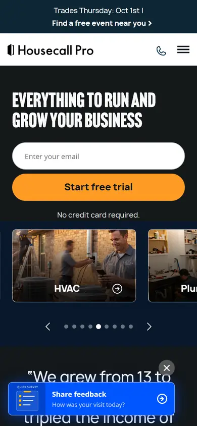 Housecall Pro homepage on a phone screen