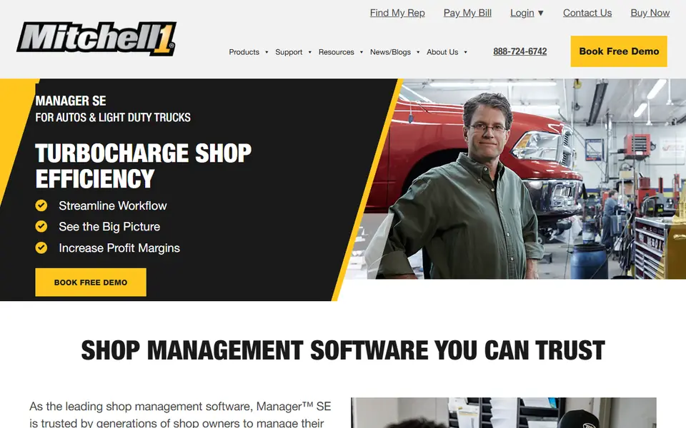 Mitchell 1 Manager SE homepage on a desktop screen