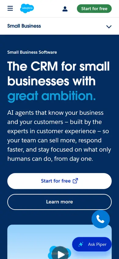 Salesforce Starter Suite homepage on a phone screen
