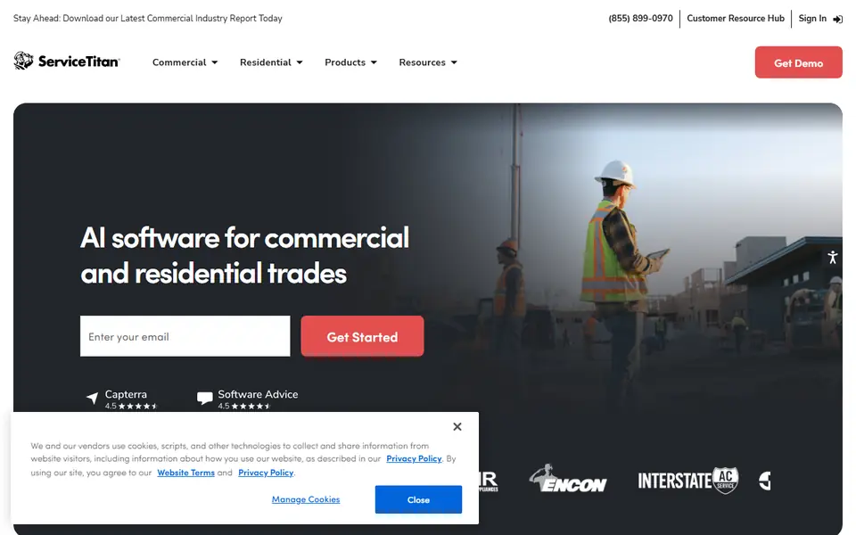 ServiceTitan homepage on a desktop screen