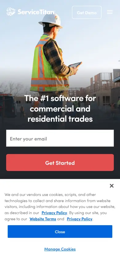 ServiceTitan homepage on a phone screen