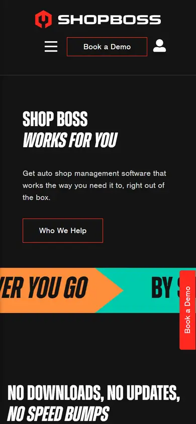 Shop Boss homepage on a phone screen