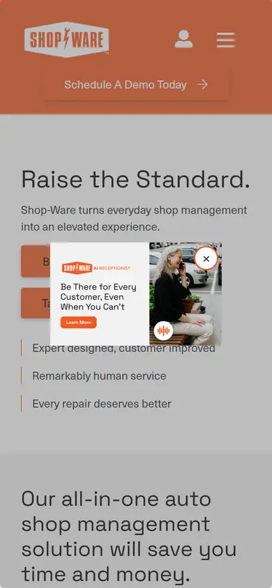 Shop-Ware homepage on a phone screen