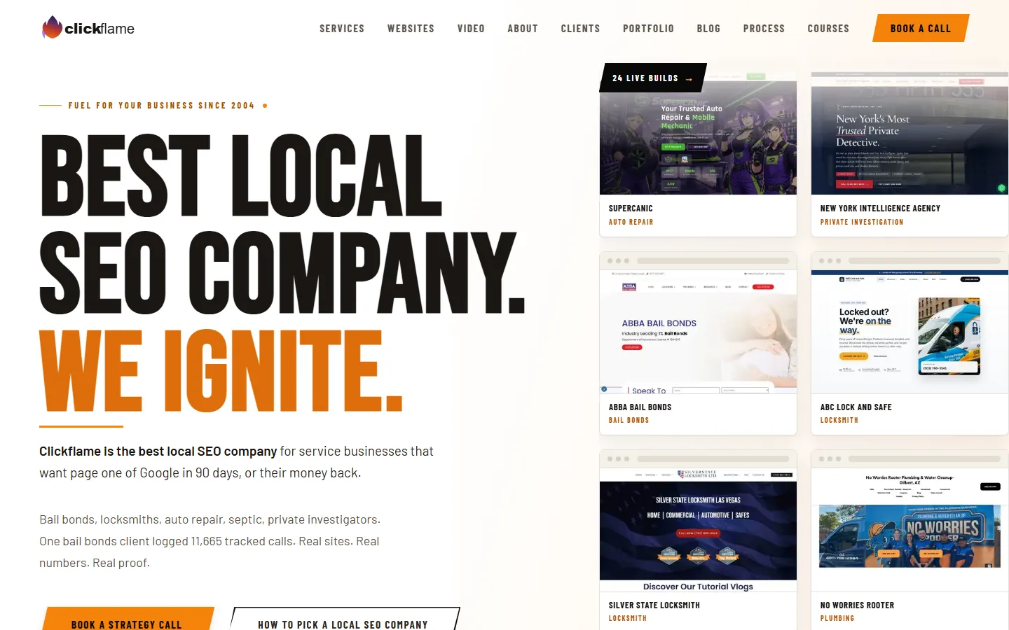 Clickflame homepage on a desktop screen, built by our team