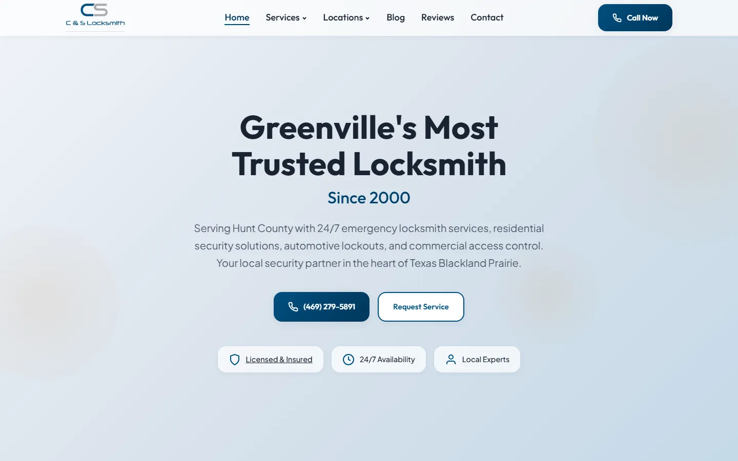 C&S Locksmith homepage on a desktop screen, built by our team