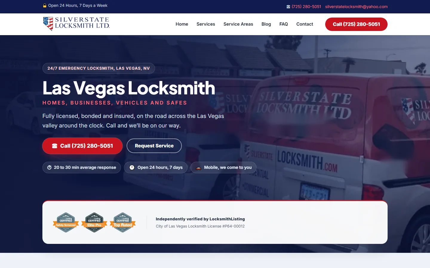 Silver State Locksmith homepage on a desktop screen, built by our team