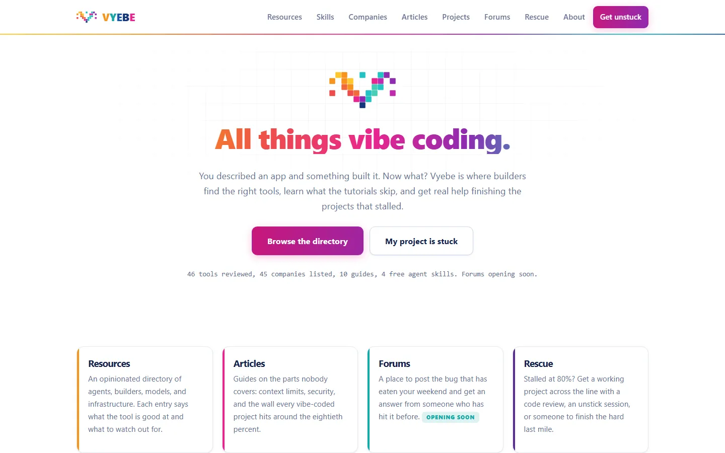 Vyebe homepage on a desktop screen, built by our team