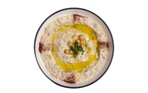 Hummus with olive oil and chickpeas