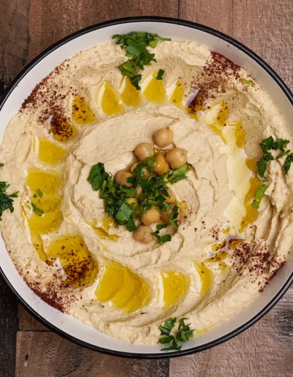Classic hummus with olive oil and paprika